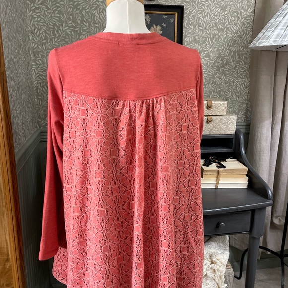 LOGO Lounge by Lori Goldstein Coral Lace Back Knit Sweatshirt Cardigan - Picture 8 of 8